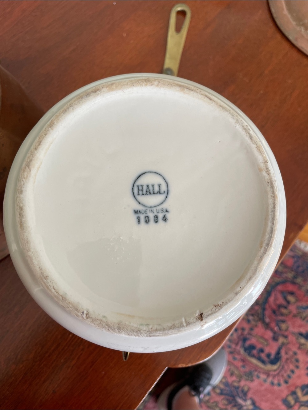 Vintage Hall 1084 Ceramic and Copper Double Boiler Brass Handles 3 Piece Set - Picture 7 of 14